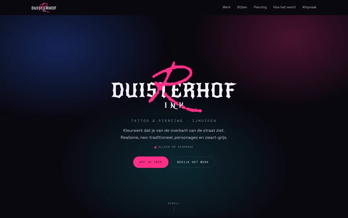 De site van Duisterhof Ink op een laptop