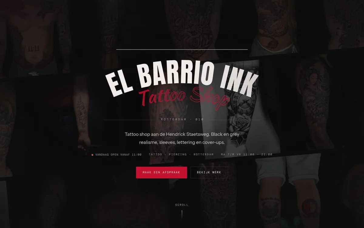 De site van El Barrio Ink op een laptop