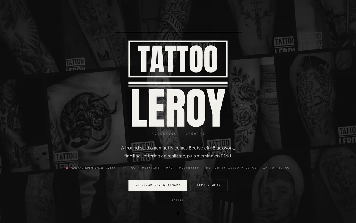 De site van Tattoo Leroy op een laptop